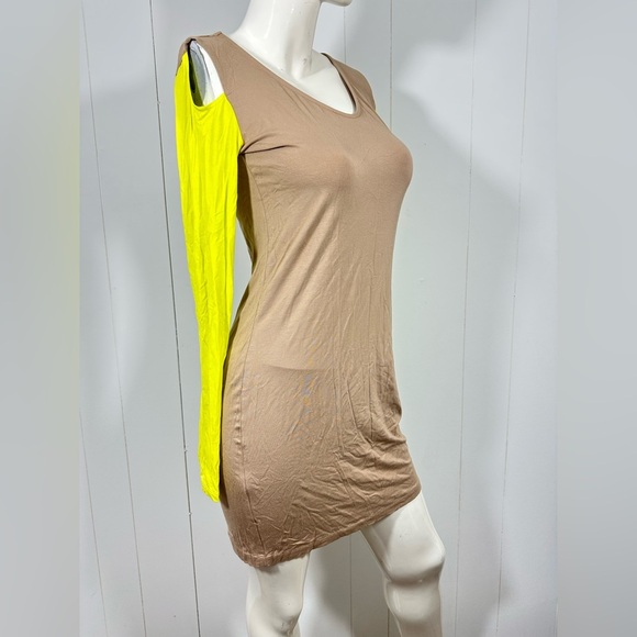 NWT Josh Brody Long Sleeve Colorblock Top Tunic Dress Open Shoulder Sz M Taupe - Picture 2 of 7